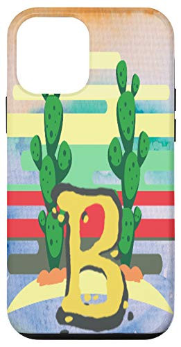 iPhone 12 mini Cactus Gradient Watercolor Monogram Letter B Case